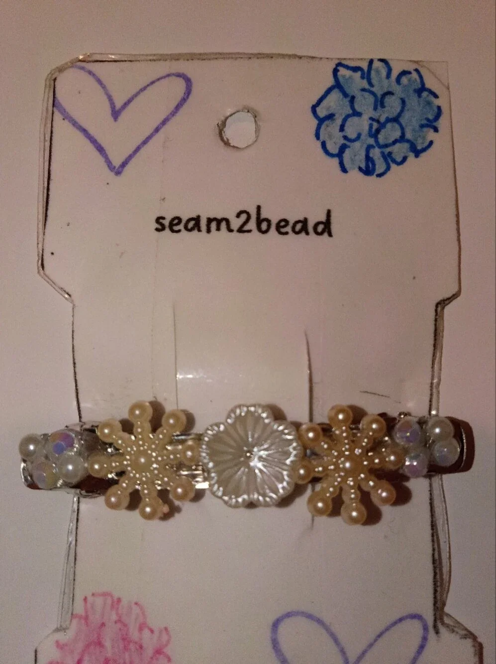 Seam2Bead Pearl Flower Accent Bracelet - Cream and Silver